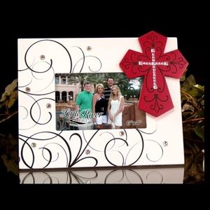 3D Red & White Cross Accent Photo Frame with Crystals